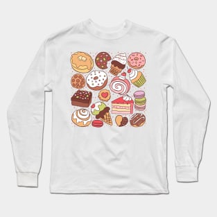 Cute sweet desserts illustration Long Sleeve T-Shirt